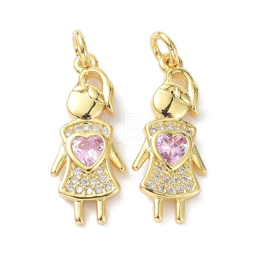 Brass Pink Cubic Zirconia Pendant ZIRC-C021-43G-02-1