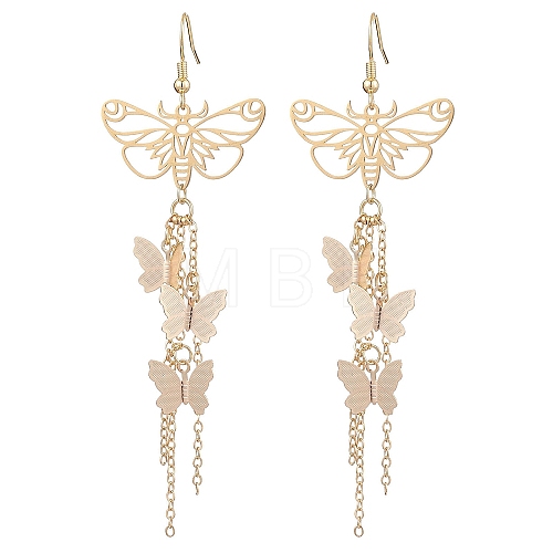 Butterfly Brass Charm Dangle Earrings for Women EJEW-TA00547-1