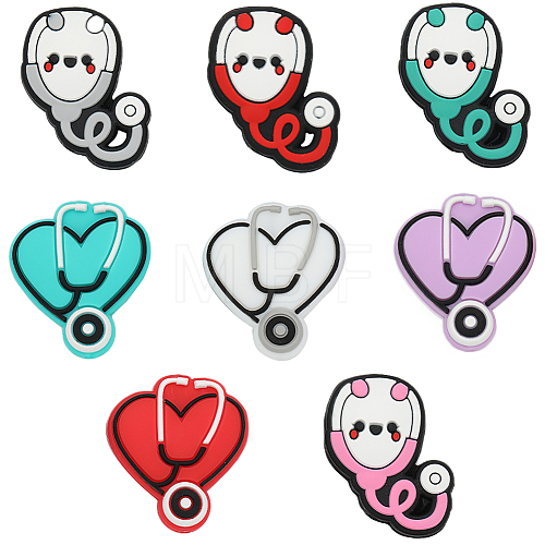 8Pcs 8 Style Stethoscope Food Grade Eco-Friendly Silicone Beads SIL-SC0001-35-1