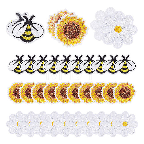 DELORIGIN Bees & Flower Polyester Embroidery Cloth Iron On/Sew On Patches AJEW-DR0001-41-1