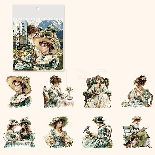 16Pcs PET Baroque Maiden Waterproof Stickers Self-Adhesive Stickers PW-WG5252D-01-1