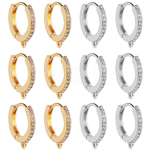 12Pcs 2 Colors Brass Micro Pave Clear Cubic Zirconia Hoop Earring Findings EJEW-BBC0001-16-1