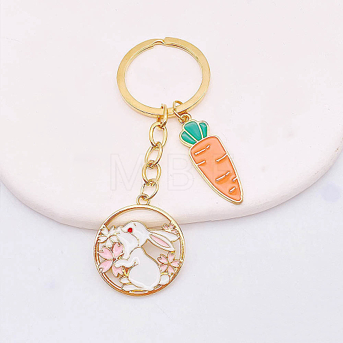 Cute Alloy Enamel Pendant Keychains with Carrot Charm FIND-PW0017-06A-1