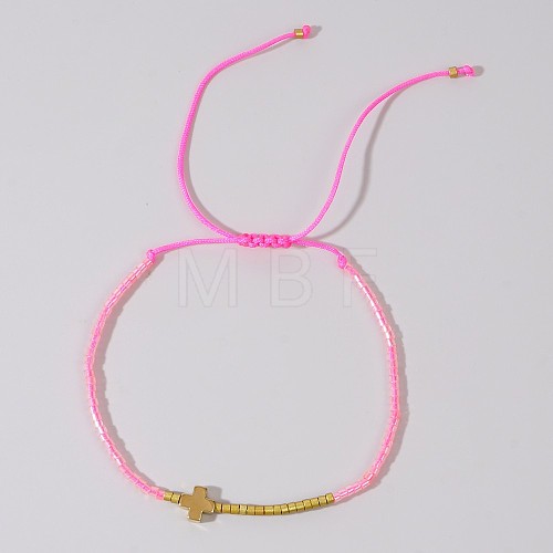 Simple European Style Glass Seed Bead & Cross Braided Bead Bracelets for Women MK8381-3-1