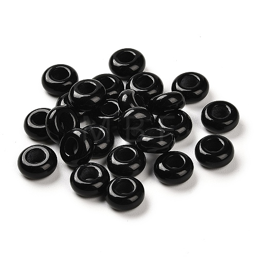 Natural Obsidian European Beads G-R488-02F-1