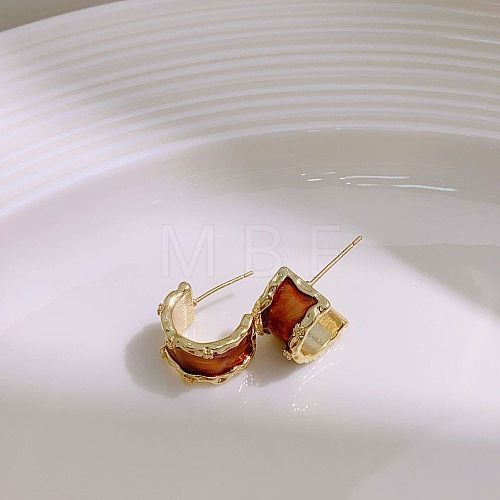 Brass Enamel Stud Earrings EJEW-B120-01G-03-1