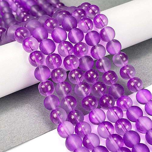 Frosted Transparent Glass Bead Strands GLAA-P065-8mm-15-1