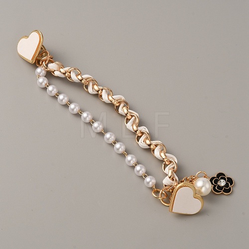 Pearl Plastic Beads Link Chain Phone Case Double Chain Strap AJEW-WH0041-62G-1