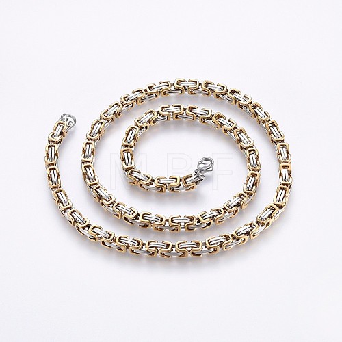 201 Stainless Steel Byzantine Chain Necklaces NJEW-O102-17GP-1
