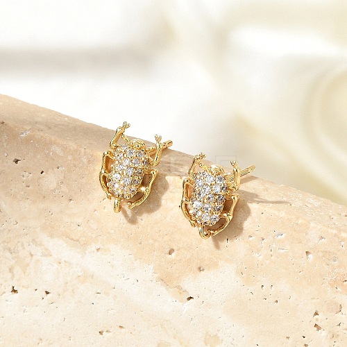 Brass Micro Pave Clear Cubic Zirconia Stud Earrings EJEW-R016-26G-07-1