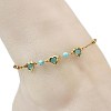 Round Natural Mixed Stone & Stainless Steel Glass Heart Link Anklets for Women AJEW-AN00804-3