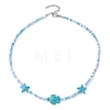 Synthetic Turquoise Starfish & Turtle & Seed Beaded Necklace for Women NJEW-JN04482-01-1