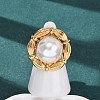 Adjustable Brass with ABS Plastic Pearl Cuff Rings RJEW-G368-07G-1