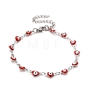 Enamel Heart with Evil Eye Link Chains Bracelet BJEW-P271-07P-01-1