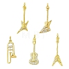5Pcs 5 Styles Musical Instruments Theme Rack Plating Brass Clear Cubic Zirconia Pendants KK-CJ0005-93-8