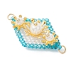 Imitation Pearl & Glass Seed Beaded Floral Rhombus Links Connector Charms PALLOY-MZ01182-4