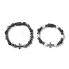 2Pcs Natural Lava Rock & Larvikite & Howlite Beads Stretch Bracelets for Couple BJEW-JB13196-2