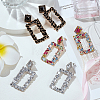 3 Pairs 3 Colors Rhinestone Hollow Out Rectangle Dangle Stud Earrings EJEW-FI0001-12-7