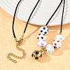Sports 304 Stainless Steel Enamel Football Pendant Black Waxed Cord Necklaces SA-CBA5F92-02G-1