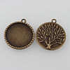 Tibetan Style Antique Bronze Alloy Flat Round Pendant Cabochon Settings TIBEP-M022-07AB-NF-2