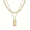 Brass Micro Pave Clear Cubic Zirconia Rectangle with Initial Pendant Double Layer Necklaces for Women FS-WG478B5-18-1
