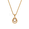 304 Stainless Steel Micro Pave Clear Cubic Zirconia Teardrop with Ring Pendant Necklaces for Women WGE593C-01-1