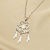 Woven Net/Web with Feather 304 Stainless Steel Pendant Necklaces for Women NJEW-G087-04P-1