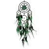 Maple Leaf Woven Net/Web with Feather Hanging Suncatchers HJEW-F024-01-1