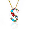 Golden Brass Micro Pave Cubic Zirconia Initial Pendants Necklaces NJEW-S069-JN002-S-1