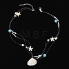 Electroplate Natural Shell Pendant Clear Nylon String 3-Strand Necklaces NJEW-TA00221-5