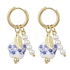 Brass Flower with Leaf Hoop Earrings EJEW-JE06745-3