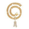 Alloy Full Crystal Rhinestone Letter Pendant Cuban Link Chain Necklaces for Men FS-WGEAD7F-04-2