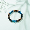 Natural Agate & Tiger Eye & Black Onyx Round Beaded Stretch Bracelet BJEW-JB08400-02-2