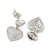 Heart Brass Pave Clear Cubic Zirconia Dangle Stud Earrings EJEW-M258-35P-2