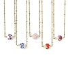 Handmade Flower Printed Porcelain Round Pendant 304 Stainless Steel Satellite Chain Necklaces for Women NJEW-JN06473-2