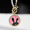 Easter Alloy Enamel Flat Round with Rabbit Pendant White Round Imitation Pearl Beaded OT Necklaces FS-WG9ECA9-01-3