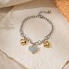 Duo Tone 304 Stainless Steel Crystal Rhinestone Triple Heart Charm Bracelets for Women WG2282A-02-1
