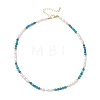 Faceted Round Natural Apatite and Rice Natural Pearl Beaded Necklaces for Women NJEW-JN05816-02-4