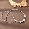 Brass Micro Pave Clear Cubic Zirconia Heart Round Beaded Bib Necklaces for Women NJEW-F364-08P-3