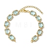 Brass Glass Rectangle Link Bracelet Making AJEW-JB01649-02-1
