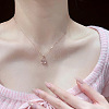 Flat Round Brass Pave Natural Rose Quartz Pendant Necklaces for Women WG46560-01-4