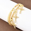 Brass Micro Pave Clear Cubic Zirconia Cross Pendant Round Beaded Bib Necklaces for Women NJEW-F364-04G-2