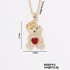 Brass Pave Clear Cubic Zirconia Cable Chain Bear Pendant Necklaces for Women NQ1992-3-1