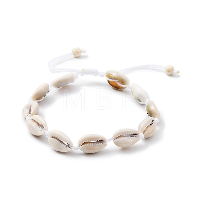 Natural Shell Braided Bead Anklet with Synthetic Turquoise Beads AJEW-AN00561-03-1