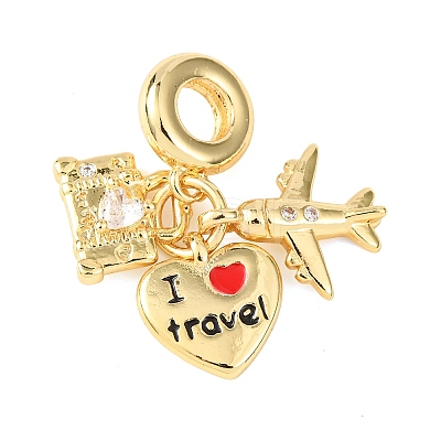 Rack Plating Brass Pave Clear Cubic Zirconia European Dangle Charms KK-P279-46G-1