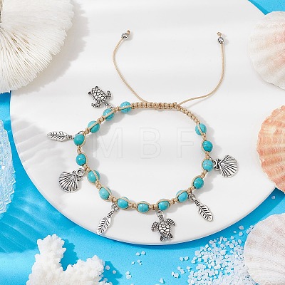 Feather & Turtle & Shell Shape Alloy Charm Bracelet BJEW-TA00389-02-1