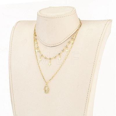 Star & Hamsa Hand Pendant Necklaces Sets NJEW-JN03137-03-1