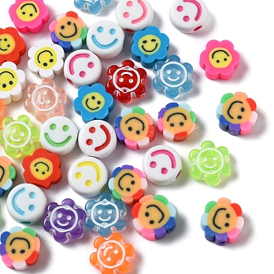 120Pcs 4 Style Smiling Face Beads for DIY Jewelry Making Finding Kits DIY-YW0005-10-1