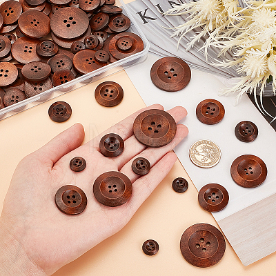 Olycraft 100Pcs 6 Style Natural Flat Round 4-hole Basic Sewing Button FIND-OC0002-11-1