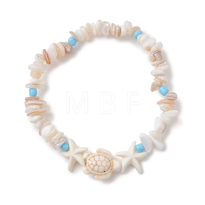 Natural Shell & Synthetic Turquoise Beads Bracelets BJEW-JB13234-1